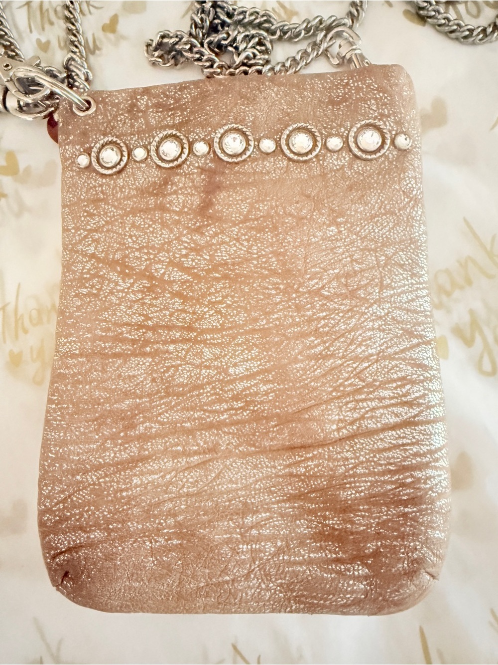 Lisa Berck- Metallic Rose Gold Crossbody Bag with Stud Detail